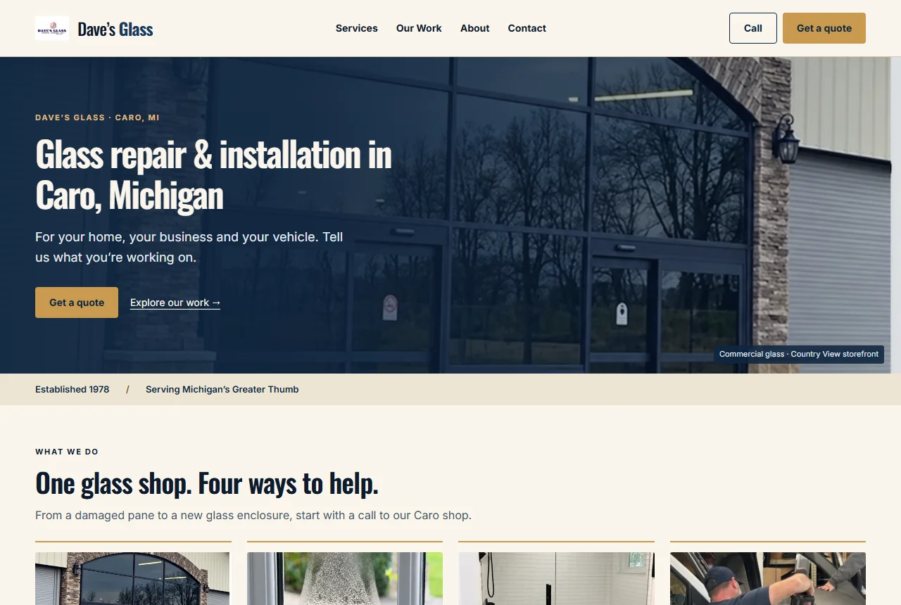 Dave’s Glass website design by Thorpe Digital